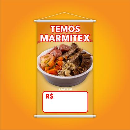 Imagem de Banner Temos Marmitex Preço Fundo Branco Comida 60x40cm