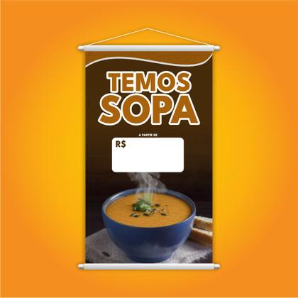 Imagem de Banner Temos Sopa Restaurante Preço Branco Lona 80x50cm