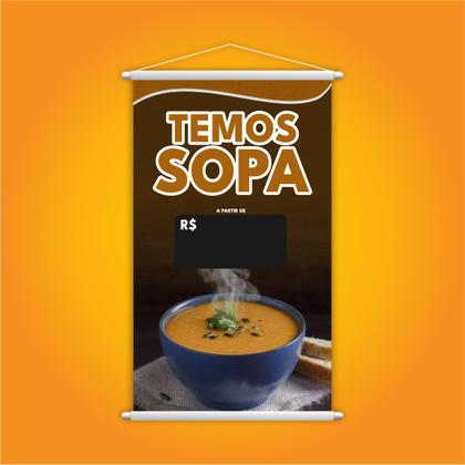 Imagem de Banner Temos Sopa Restaurante Preço Preto Lona 80x50cm