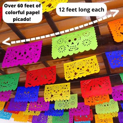 Imagem de Banners Papel Picado, pacote com 5 suprimentos para o Dia dos Mortos