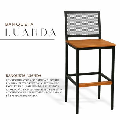 Imagem de Banqueta Alta com Encosto Aço Preto e Assento Madeira Demolição para Cozinha, Ilha ou Área Gourmet