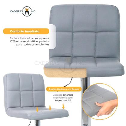 Imagem de Banqueta Alta Com Encosto Alto Estofado Para Cozinha Americana Bancada Ilha Gomos Confort Cinza