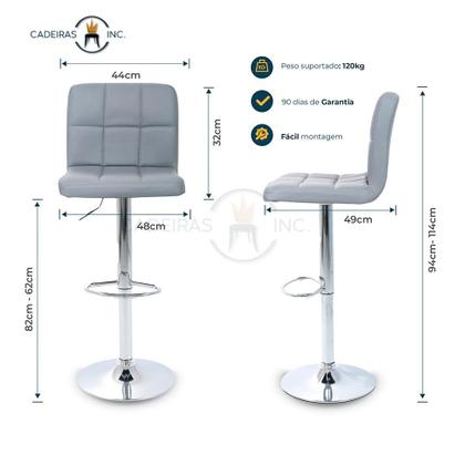 Imagem de Banqueta Alta Com Encosto Alto Estofado Para Cozinha Americana Bancada Ilha Gomos Confort Cinza