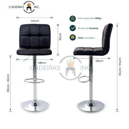 Imagem de Banqueta Alta Com Encosto Alto Estofado Para Cozinha Bancada Balcão Ilha Gomos Confort Preta