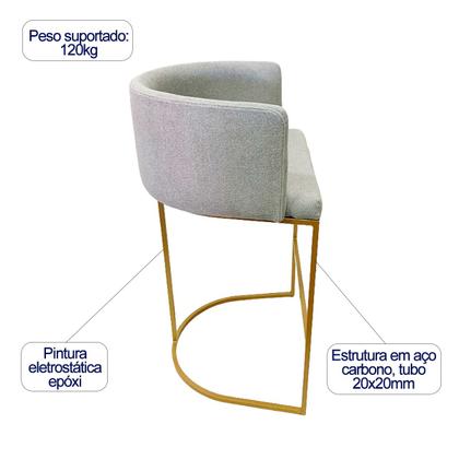 Imagem de Banqueta Alta Decorativa Luxo Zoe Tecido Bouclé Base De Metal Dourado Fosco Kit 3 unidades