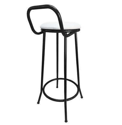Imagem de Banqueta Alta Drink New de Metal Estofada Banco Alto Para Cozinha Bar Balcão Preta Assento Branco