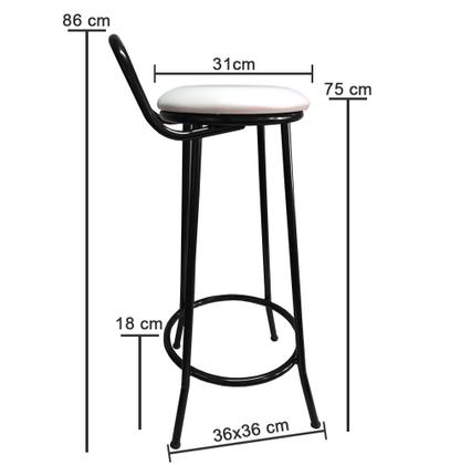 Imagem de Banqueta Alta Drink New de Metal Estofada Banco Alto Para Cozinha Bar Balcão Preta Assento Branco
