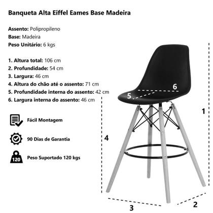 Imagem de Banqueta Alta Eiffel Eames Preta Base Madeira Cozinha Bar