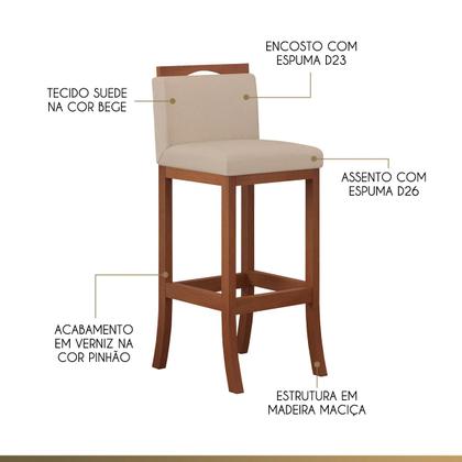 Imagem de Banqueta Alta em Madeira Maciça Londres CCS Interiores Pinhão