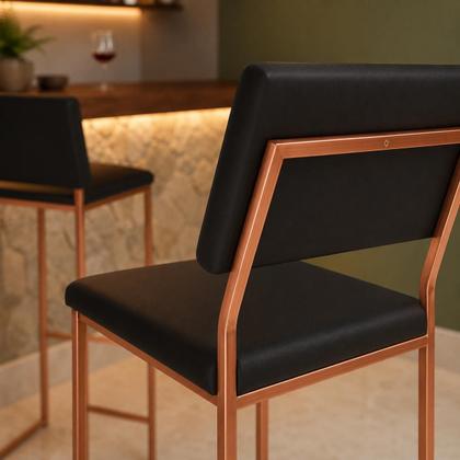 Imagem de Banqueta Alta Encosto Nina Industrial Moderna para Cozinha Bar Bancada Assento material sintético - Cobre/preto
