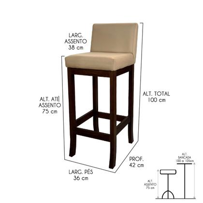 Imagem de Banqueta Alta Estofada em Madeira Maciça Capuccino Melody Suede Bege