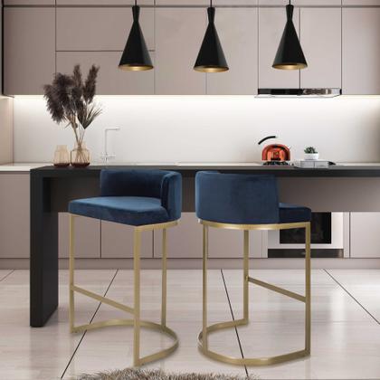 Imagem de Banqueta Alta Estofada Estrutura Aço Carbono Belly II Base Dourada  75cm