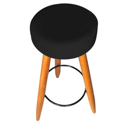 Imagem de Banqueta Alta Flora Pés Palito em Madeira Caramelo para  Bar Bistrô Cozinha  Suede Preto - Damaffê Móveis