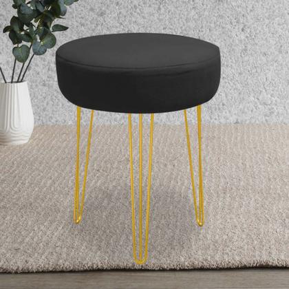 Imagem de Banqueta Alta Julia Industrial 55cm Ferro Dourado Suede Preto - Ahazzo Móveis