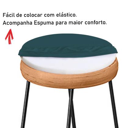 Imagem de Banqueta Alta Lena Industrial Bar Balcão Bistrô Ferro e Madeira Maçiça Capa Suede Azul Turquesa - Ahz Móveis