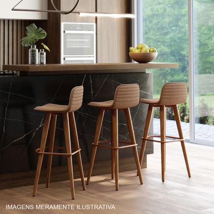 Imagem de Banqueta Alta Luxo Linea Aço Cobre Linho Terracota Base Carvalho
