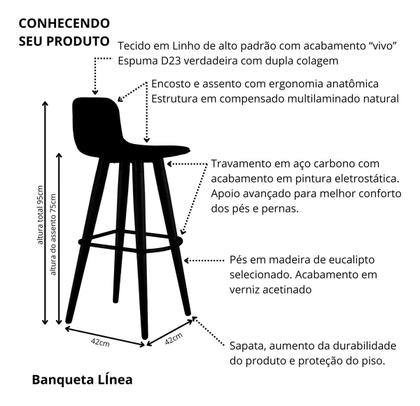 Imagem de Banqueta Alta Para Balcão de Cozinha Area Gourmet Reforçada Pé de Madeira Maciça Palito Linea Kit C/3 Unidades