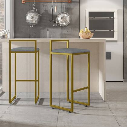 Imagem de Banqueta Alta Para Cozinha Sala De Jantar Hanna L02 Dourado Linho Cinza Escuro - Lyam Decor