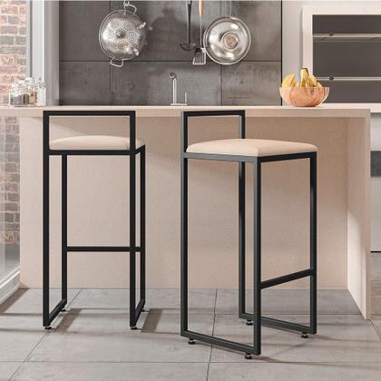 Imagem de Banqueta Alta Para Cozinha Sala de Jantar Hanna L02 Preto Suede Bege - Lyam Decor