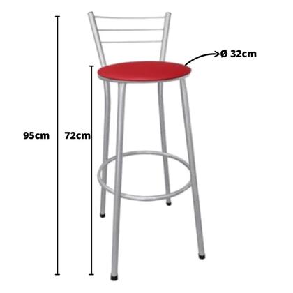 Imagem de Banqueta Alta Prata com Encosto para Cozinha Assento Vermelho