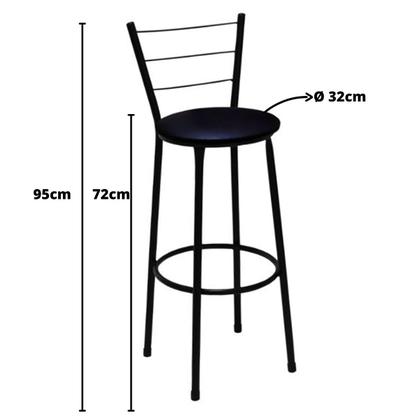 Imagem de Banqueta Alta Preta com Encosto para Cozinha Assento Preto Fortmix