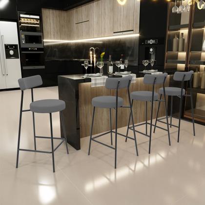 Imagem de Banqueta Baixa Bar Cozinha Sala De Jantar Em Aço Milão L02 Suede Cinza - Lyam Decor