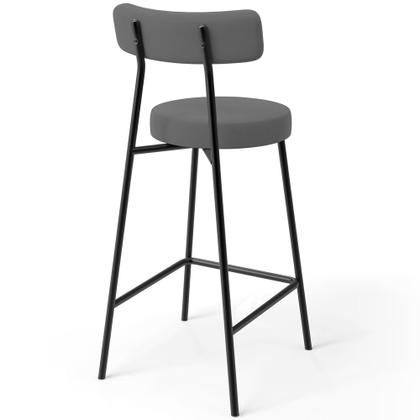 Imagem de Banqueta Baixa Bar Cozinha Sala De Jantar Em Aço Milão L02 Suede Cinza - Lyam Decor