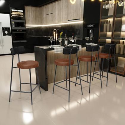 Imagem de Banqueta Baixa Cozinha Sala Jantar Bancada Milão L02 material sintético Preto Marrom -LyamDecor