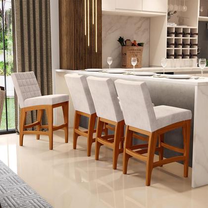 Imagem de Banqueta Baixa Para Cozinha Bancada Bar Sala De Jantar Fixa Mila L02 Suede Bege - Lyam Decor