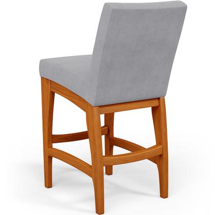 Imagem de Banqueta Baixa Para Cozinha Bancada Bar Sala De Jantar Fixa Mila L02 Suede Cinza - Lyam Decor
