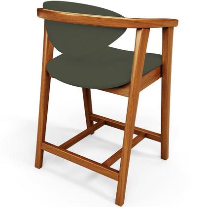 Imagem de Banqueta Baixa Para Cozinha Sala de Jantar Bancada Cecília L02 Linho Verde Musgo - Lyam Decor