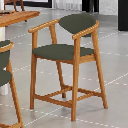 Imagem de Banqueta Baixa Para Cozinha Sala de Jantar Bancada Cecília L02 Linho Verde Musgo - Lyam Decor