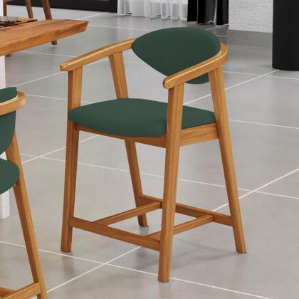 Imagem de Banqueta Baixa Para Cozinha Sala de Jantar Bancada Cecília L02 Suede Verde Musgo - Lyam Decor