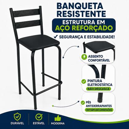 Imagem de Banqueta Banco Alta Bar Bistrô Area Gourmet Cozinha Americana Balcão Bancada Preta