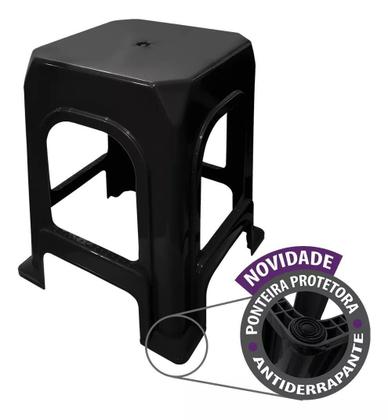 Imagem de Banqueta Banco Plástica Reforçada Suporta 182Kg Preta