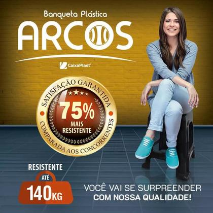 Imagem de Banqueta Banco Plástica Reforçada Suporta 182Kg Preta