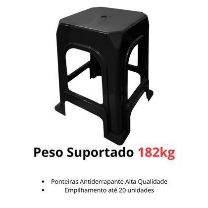 Imagem de Banqueta Banco Plástica Reforçada Suporta 182Kg Preta