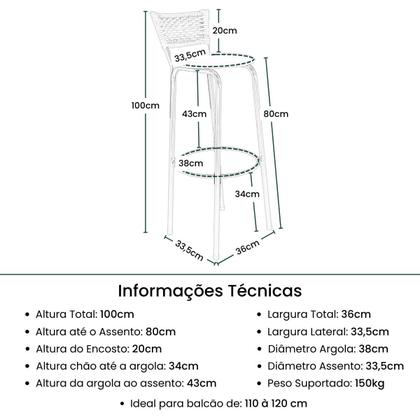 Imagem de Banqueta Bancos 80cm Para Cozinha Gourmet Americana Cadeira Balcão Bar Junco Preto Kit 6 Itagold