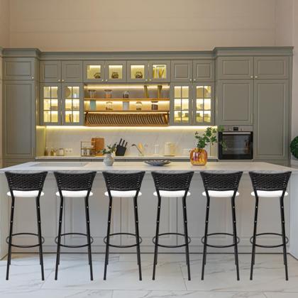 Imagem de Banqueta Bancos 80cm Para Cozinha Gourmet Americana Cadeira Balcão Bar Junco Preto Kit 6 Itagold