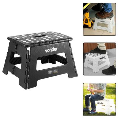Imagem de Banqueta Banquinho Plástico Dobrável 22cm 150kg Preto Vonder