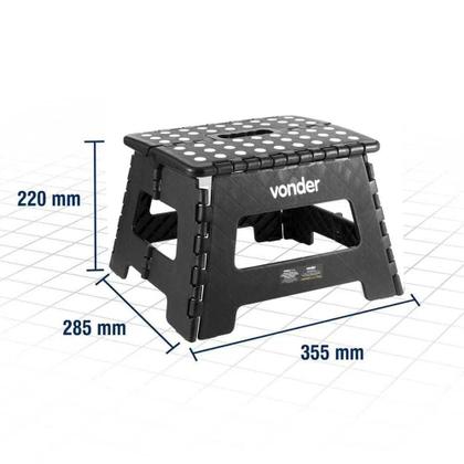 Imagem de Banqueta Banquinho Plástico Dobrável 22cm 150kg Preto Vonder