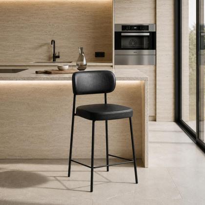 Imagem de Banqueta Cozinha Americana Alta Com Encosto Industrial Aço Camila PU Preto