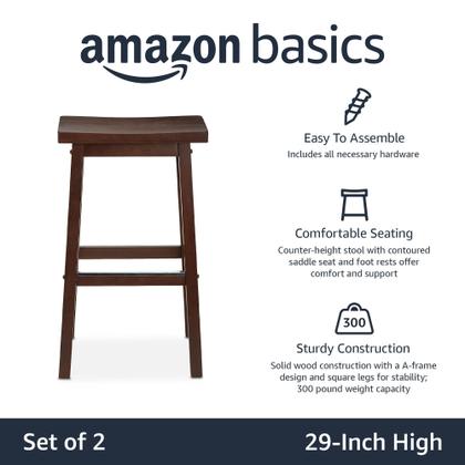 Imagem de Banqueta de bar Amazon Basics, assento de selim de madeira maciça, 29 polegadas, pacote com 2 unidades