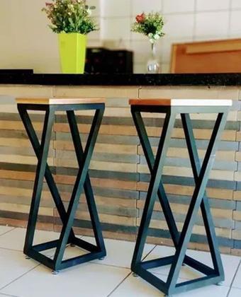 Imagem de Banqueta de Cozinha Bancada Alta Assento de Madeira Moderna