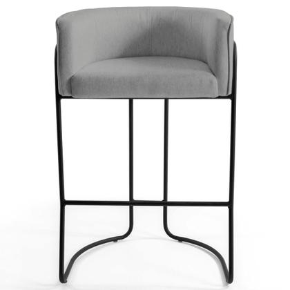 Imagem de Banqueta Decorativa Base Aço Preto Betina C-416 Linho Cinza Escuro - Domi