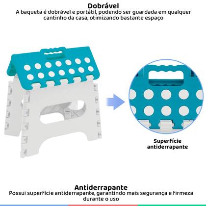 Imagem de Banqueta Dobrável Multiuso Infantil Criança Até 50kg Pratico Leve e Resistente Passeios Azul Buba