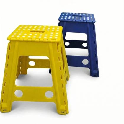 Imagem de Banqueta Dobrável Portátil 45cm Plástico Resistente Camping Cozinha Doméstica AZUL