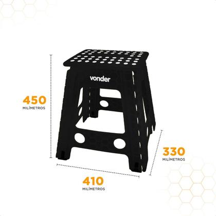 Imagem de Banqueta Escada Plastica Dobrável 45cm 150kg Preta Vonder