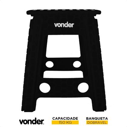 Imagem de Banqueta Escada Plastica Dobrável 45cm 150kg Preta Vonder