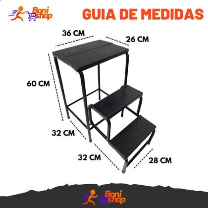 Imagem de Banqueta Escada Preta Dobrável 3 Degraus Antiderrapante